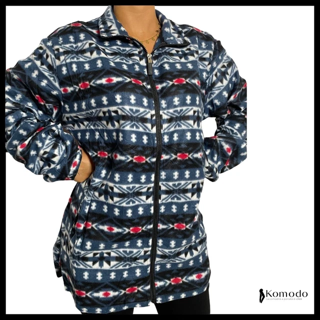Felpa in pile da donna con zip senza cappuccio fantasia termica calda Nera L XL