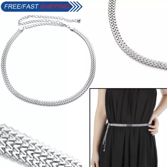 Silver Plaited Waist Belt for Fashion Ladies Women Metal Chain One Size Fits All