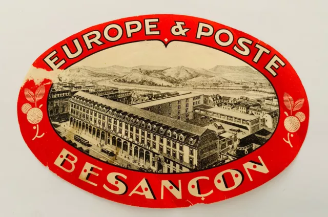 RARE Hotel luggage label FRANCE Europe & Poste Besancon