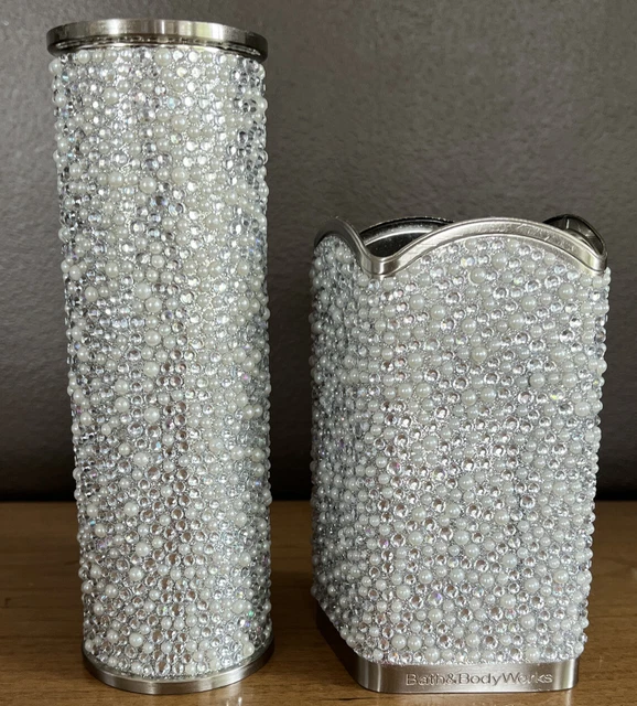 Bath & Body Works Set Fine Fragrance Metal Holder Soap/Lotion Sleeve Pearl Gem