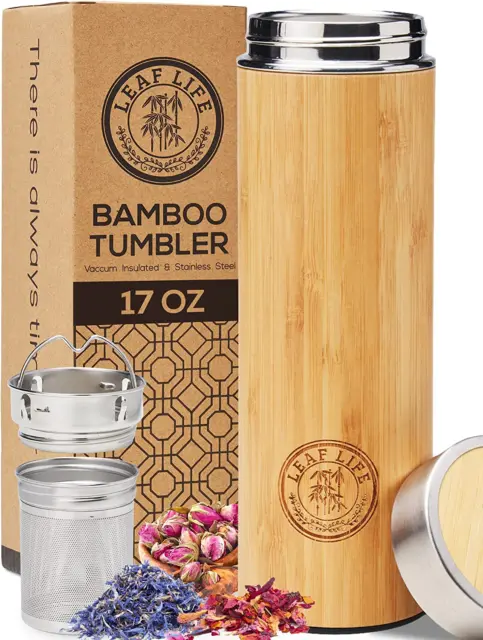 Premium Bamboo Thermos with Tea Infuser & Strainer 17Oz Capacity - Keeps Hot & C