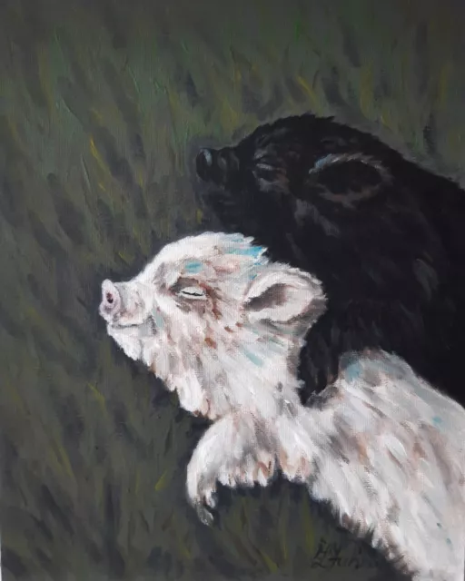 Pig Painting Pet Original Art Farmhouse Oil Painting Animal Wall Art