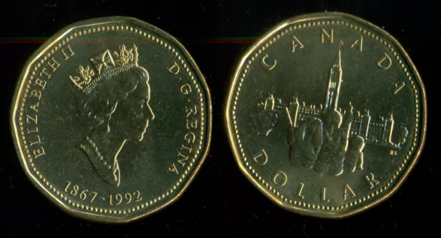 1992 Canada $1 Parliament, Dollar Coin, Queen Elizabeth II
