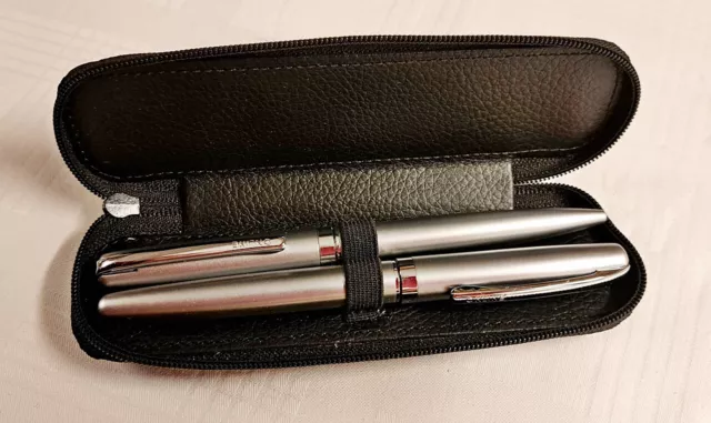 ONLINE® Schreibset Silber - Füller & Kugelschreiber mit Etui - Top