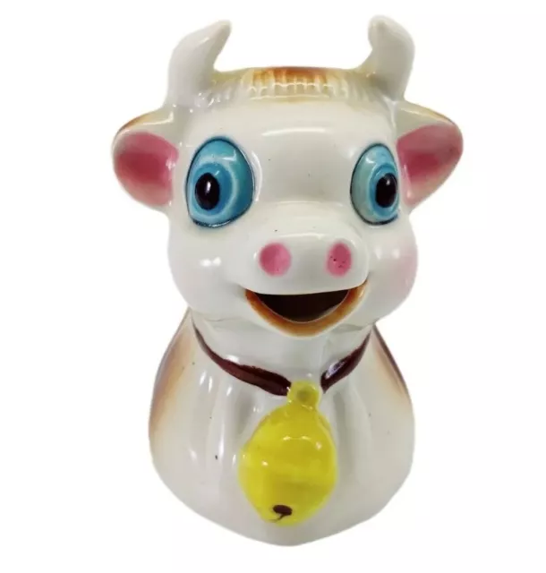 Vintage Ceramic Kitschy Cow Creamer Hand Painted Blue Eyes