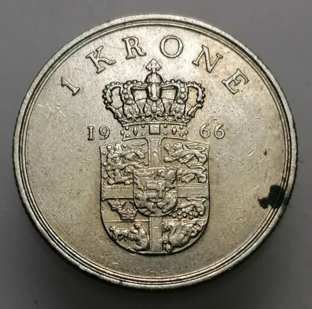 Denmark 1 Krone 1966 Copper-nickel Coin Frederik IX FREE DELIVERY A 353