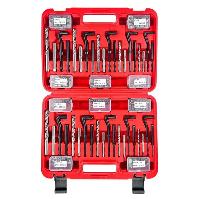 Metric and SAE Thread Repair Kit, 299-Piece HSS Drill (14, 516, 38, 716, 12; M5,