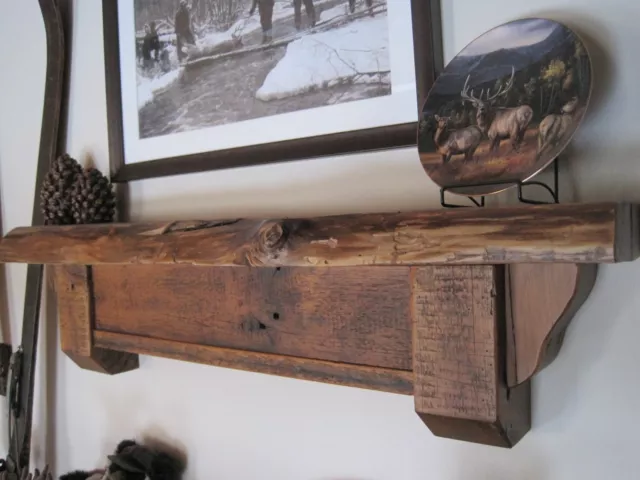 Rare Rustic Hand Hewn  Barn wood  42" Wall Shelf - Reclaimed Barn Wooden Beam