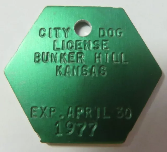 Vintage 1977 Dog Tag License Tax Receipt BUNKER HILL, KANSAS Exonumia Token