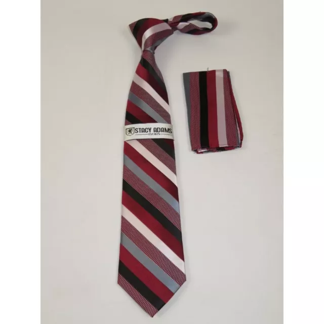 Men's Stacy Adams Tie and Hankie Set Woven Silky #Stacy39 Red Stripe