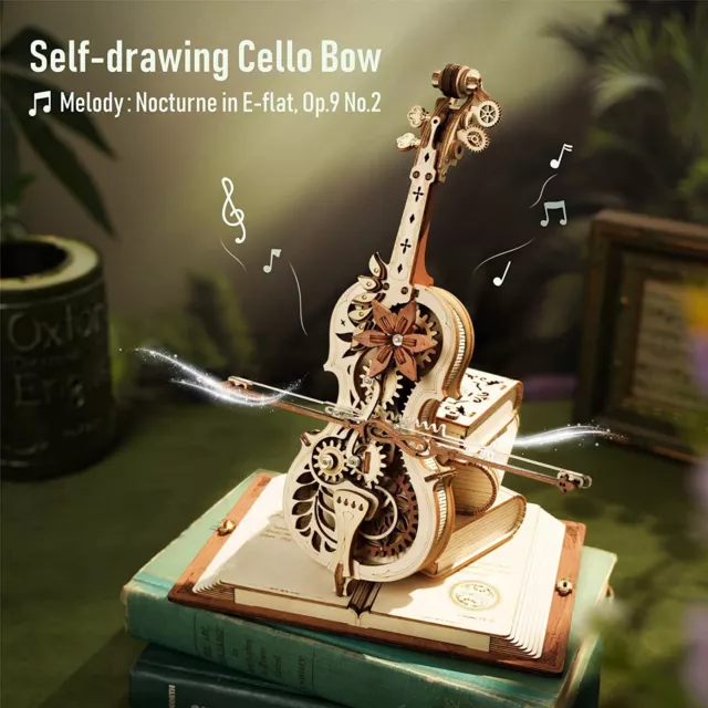 ROKR 3D Wooden Puzzle Magic Cello Model Mechanical Music Box Gift for Adult Toy