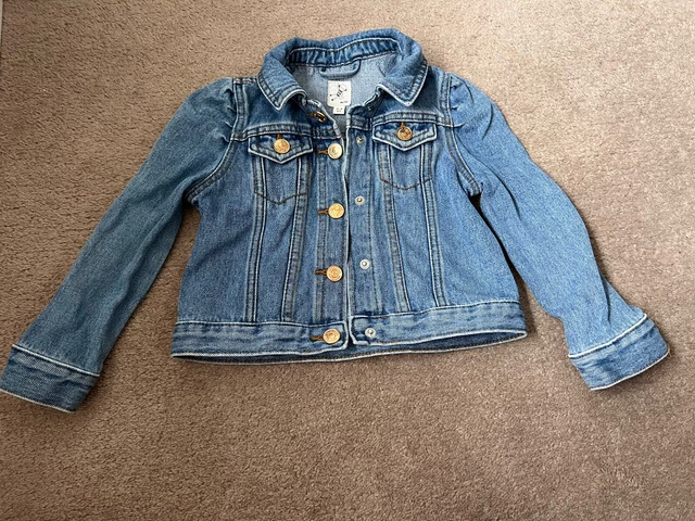 RIVER ISLAND MINI GIRLS TODDLER BLUE PUFF SHOULDER DENIM JACKET - AGE 3-4 Years