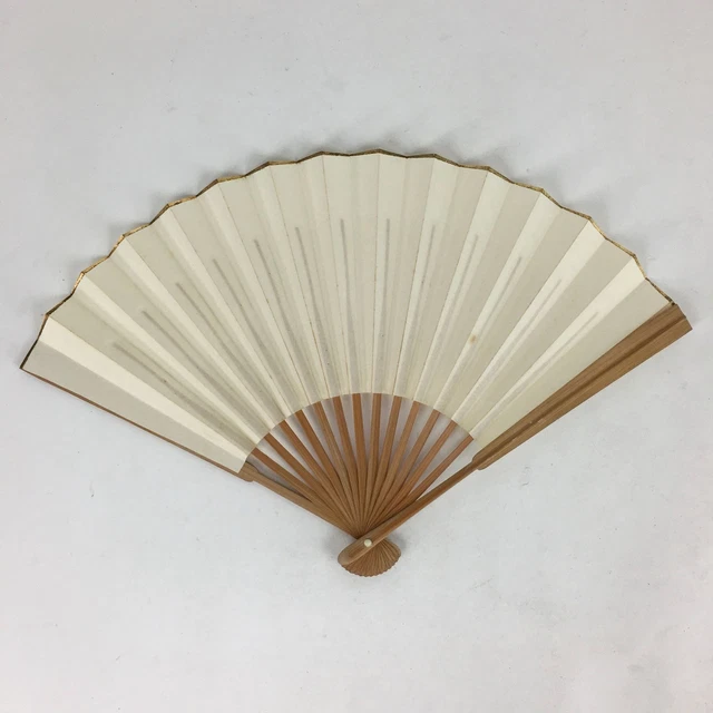 Japanese Folding Fan Vtg Sensu Bamboo Frame White Plain Paper 4D605