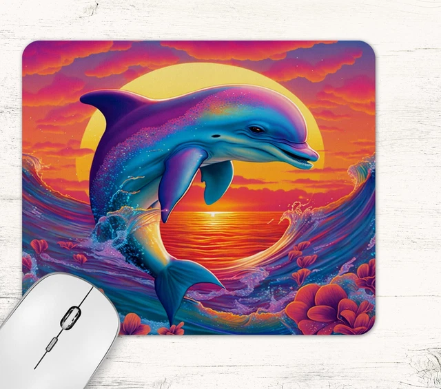 Neon Dolphin Design Neoprene Mouse Pad Mat Rectangle Non Slip