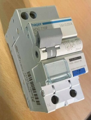 Hager Disjoncteur différentiel Hager 30 ma 10 a AD710F AD 710F monophasé 