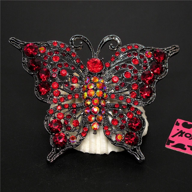 New Holiday gifts  Red AB Rhinestone Bling Butterfly Charm Women Brooch Pin Gift