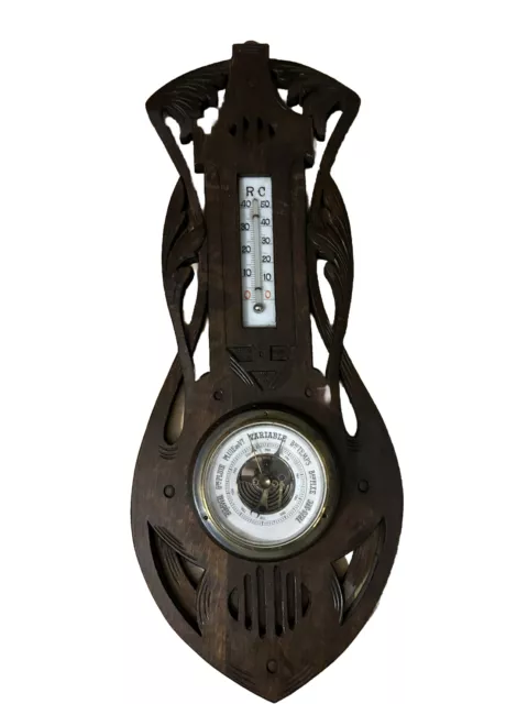 Schönes altes Holzbarometer Barometer und Thermometer Jugendstil