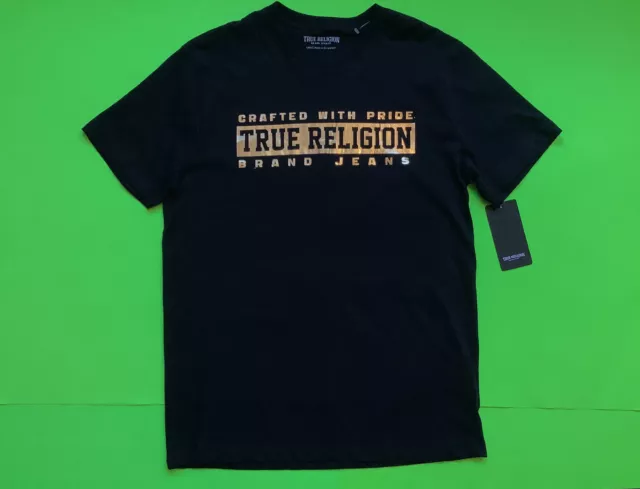 New TRUE RELIGION Men’s Short Sleeve T-Shirt Sz X-Large Black w/Gold MSRP $59.00