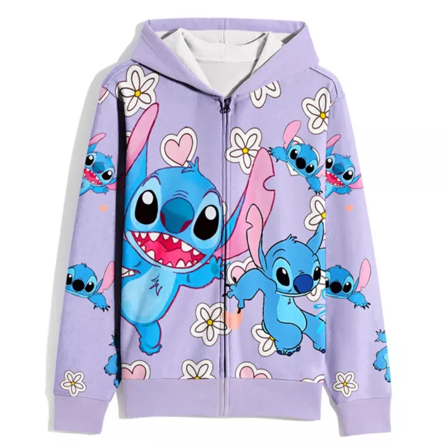 Kids Girls Lilo & Stitch Print Hoodie Sweatshirt Hooded Zipper Coat Jacket Top