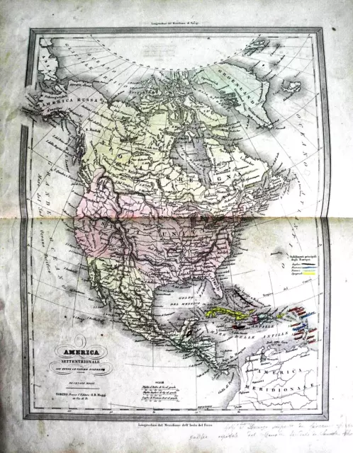 Mappa antica America Settentrionale Stati Uniti Atlas geografico Maggi Cassella