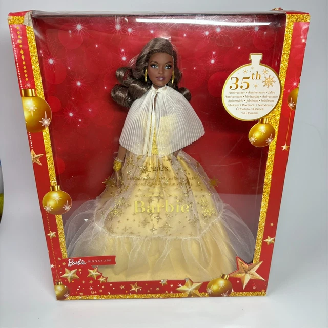 2023 HOLIDAY BARBIE Doll 35th Anniversary NIB Golden Gown and Dark