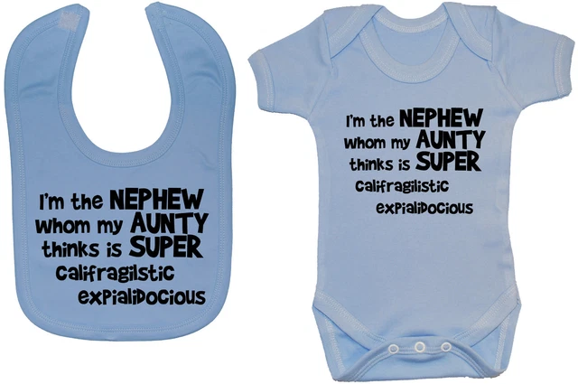 Nephew Aunty Babygrow Bodysuit Romper T-Shirt & Feeding Bib 0-24m Boy Girl Gift