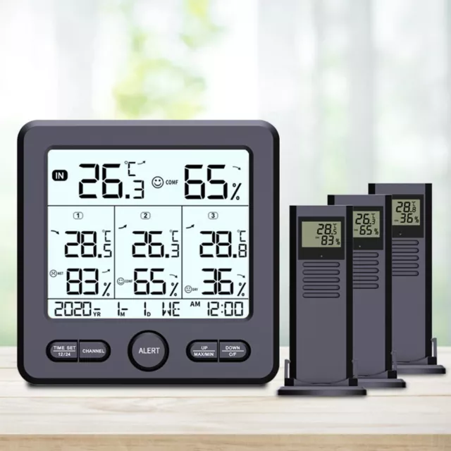 Wetterstation Digital Thermometer Hygrometer mit 3 Innen Außen Sensor DE