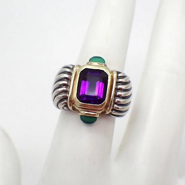David Yurman Renaissance Ring Amethyst Chalcedony Sterling Silver 14K Gold