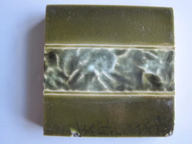 Antique Victorian Mintons 3" Square Green Moulded & Majolica Glazed Tile