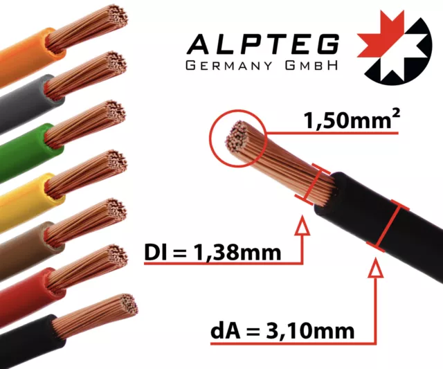 H07V-K 1,5mm ² Robinet Galon Unipolaire Câble Batterieleitung Flexible ALPTEG