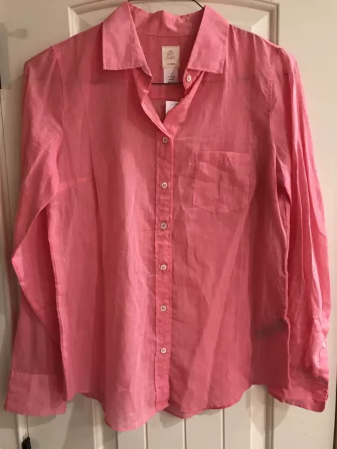 J Crew Boy Shirt in Tipped Indian Voile 4 Small Top Blouse Pink Orange New W Tag