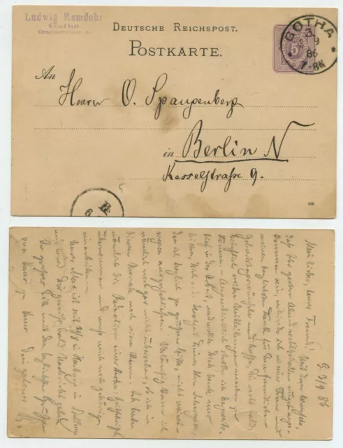 61690 - Ganzsache P 12 (486) - Postkarte - Gotha 3.9.1886 nach Berlin