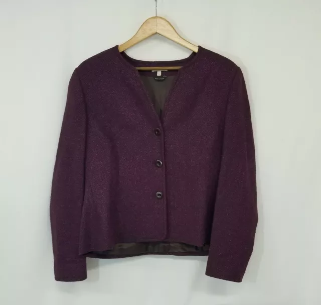 Santorelli Italy Pink & Chocolate Brown Wool Blend Lined Blazer Jacket Size 12