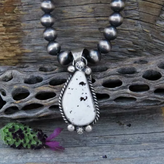 Native American Navajo White Buffalo Turquoise Sterling Silver Handmade Pendant