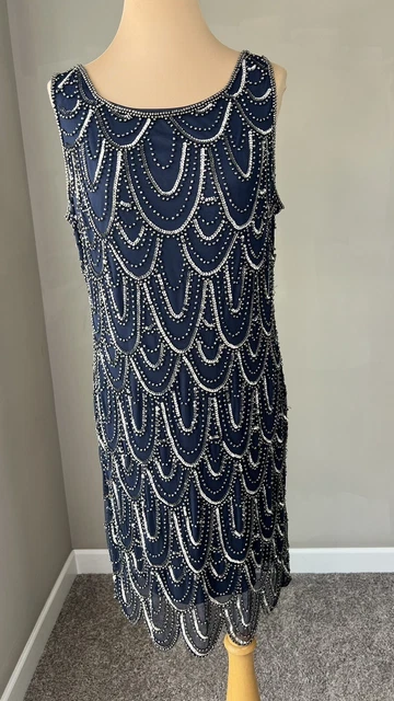 Vintage Pisarro Nights Sequin Beaded Flapper Sheath Dress Women's L
