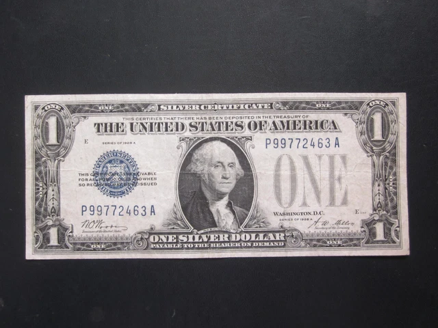 1928-A $1 One Dollar (HIGHER GRADE VF+++) Silver certificate FUNNYBACK Note Bill