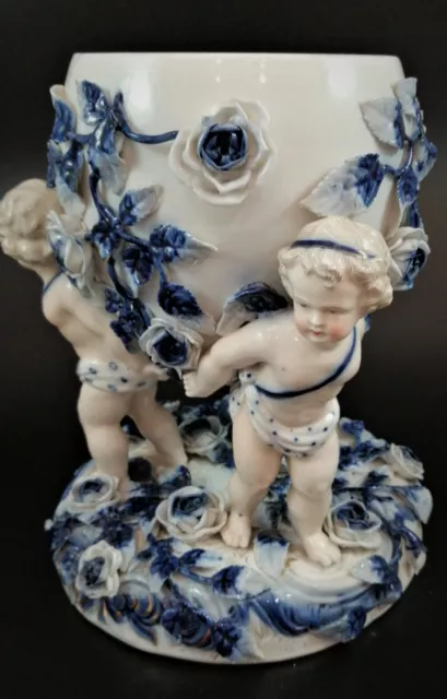 Ancien Sitzendorf Porcelaine Vase, Fin 19th Siècle