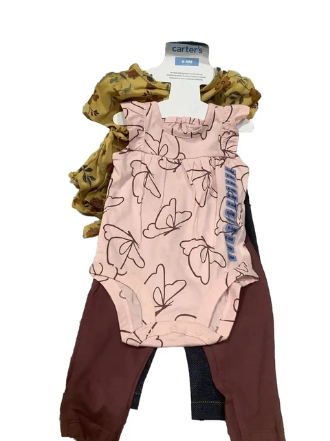 Carter's Baby 6-9M Girls' 4 Piece Set Short Sleeve Bodysuit Pants 6-9 Months