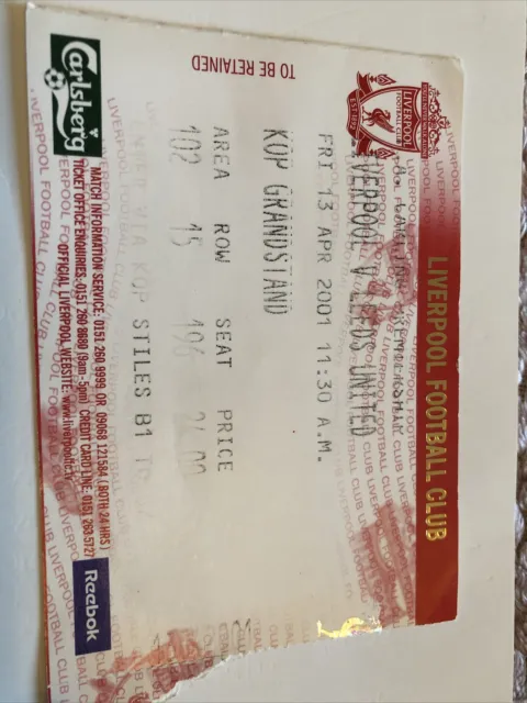 Liverpool V Leeds Utd League 13th Apr 2001…match Ticket