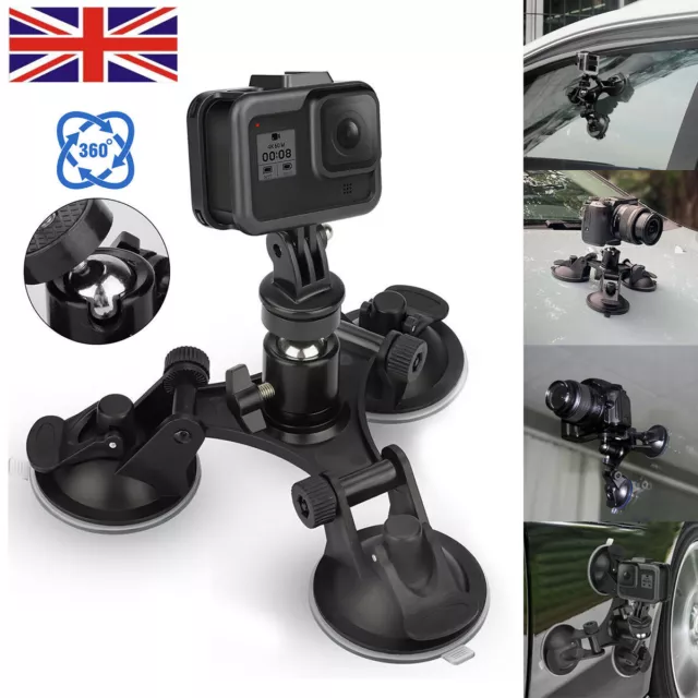 Triple Suction Cup Car Holder Mount for GoPro Hero 10 9 8 7 6 5 DJI OSMO Camera~