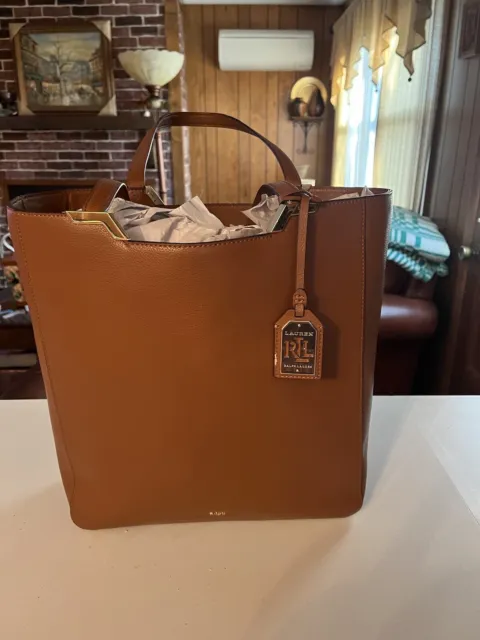 Ralph Lauren Brown Tan Cow Leather Tote Shoulder Bag Women’s Bag NWOT SHIPS FAST