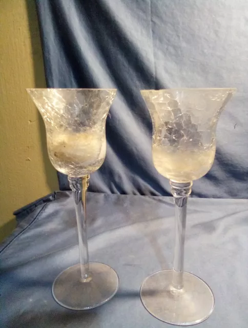 Vintage Crystal Cut Glass Long Stem Candleholders