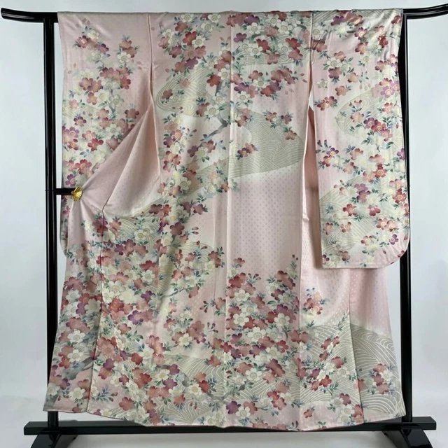 Japanese Kimono Furisode Pure Silk Cherry Blossom Running Water  Light Pink