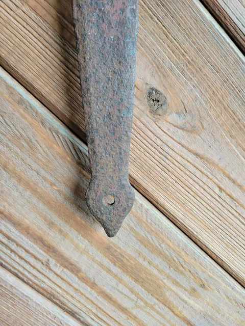 19c Antique Hand Wrought Forged Iron Barn Door Strap Hinges 23" 2