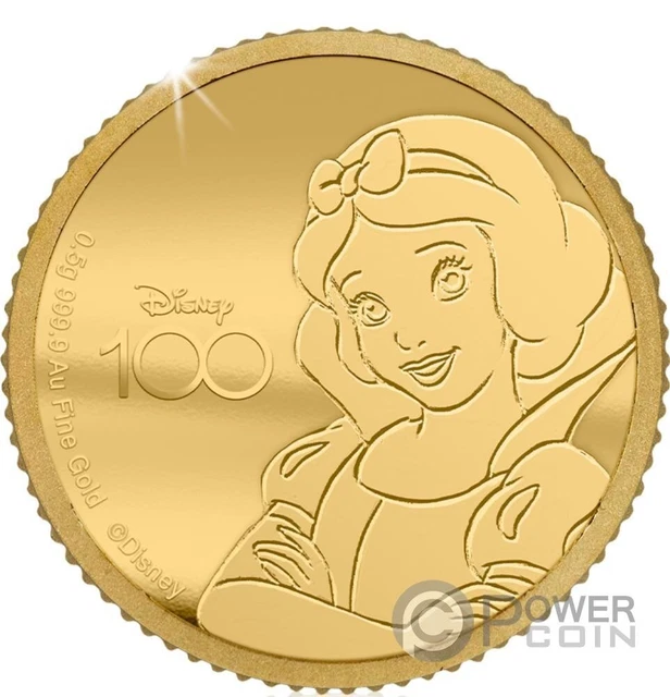 SNOW WHITE Disney 100 Years Small Gold Coin 10$ Solomon Islands 2023