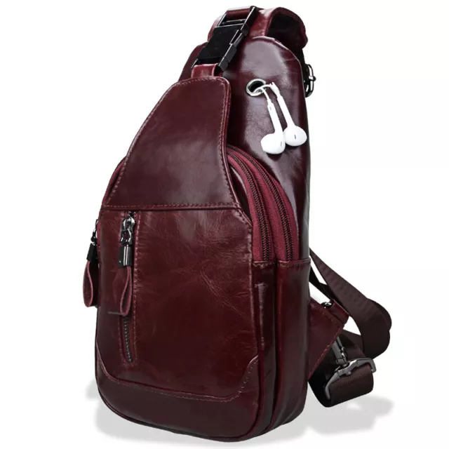 Men's Sling Backpack,100% Genuine Leather  Chest bag Crossbody Bag Shoulder Bag