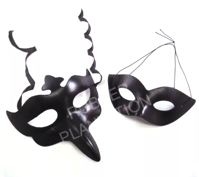 Black Leather Look Venetian Masquerade Masks Mens Womens His & Hers Halloween