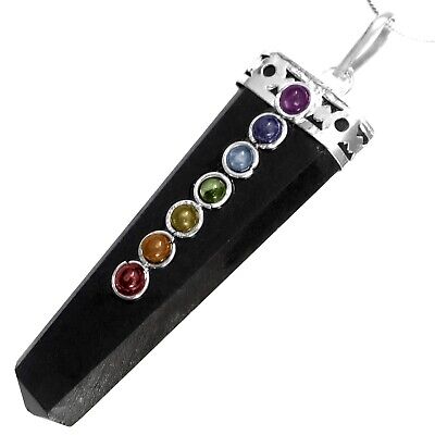 CHARGED Black Tourmaline Crystal Chakra Pendant Sterling Silver Necklace Reiki