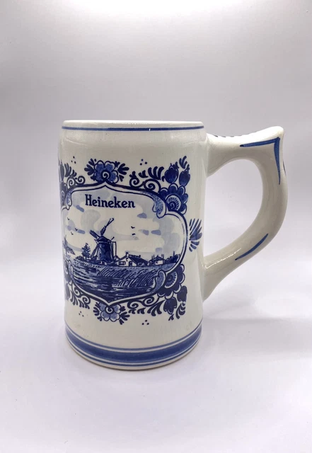 Vintage Heineken Blue Delft Handpainted Beer Mug