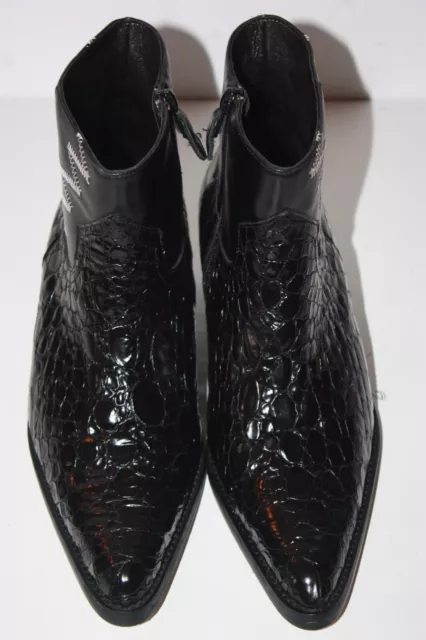 ELIZABETH STUART Bottines Boots Pointues Cuir Imprimé Croco Noir T 37 TBE